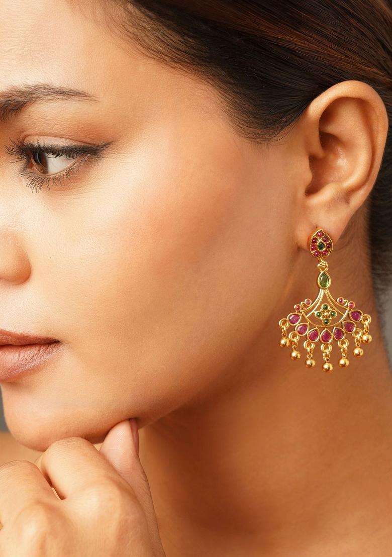Gold-Plated Circular Drop Earrings for Women | Traditional Temple Jewellery for Wedding & Festive Wear | Gift for Her - Indya