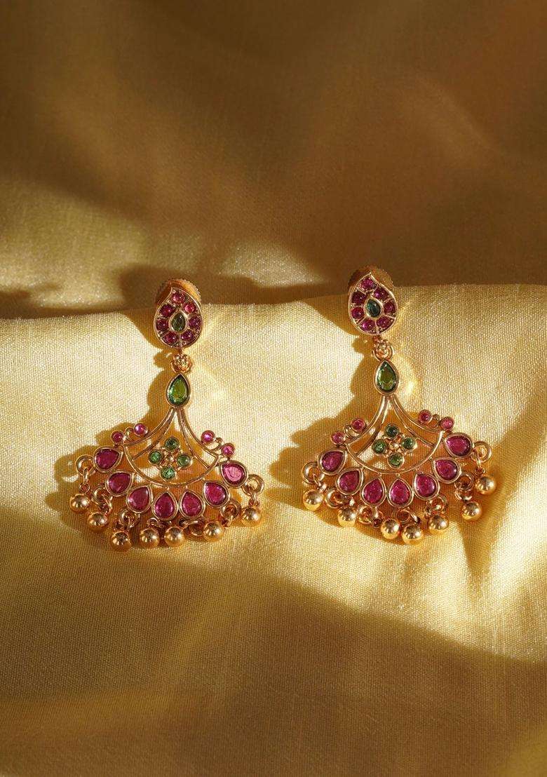 Gold-Plated Circular Drop Earrings for Women | Traditional Temple Jewellery for Wedding & Festive Wear | Gift for Her - Indya