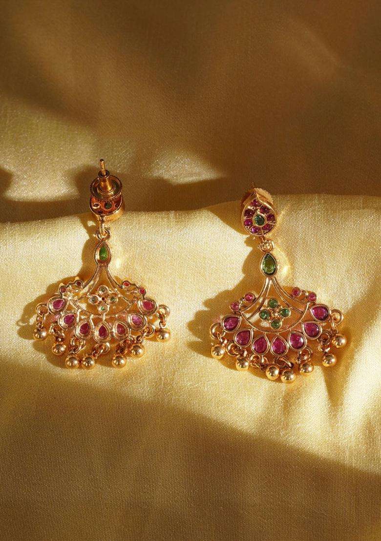 Gold-Plated Circular Drop Earrings for Women | Traditional Temple Jewellery for Wedding & Festive Wear | Gift for Her - Indya