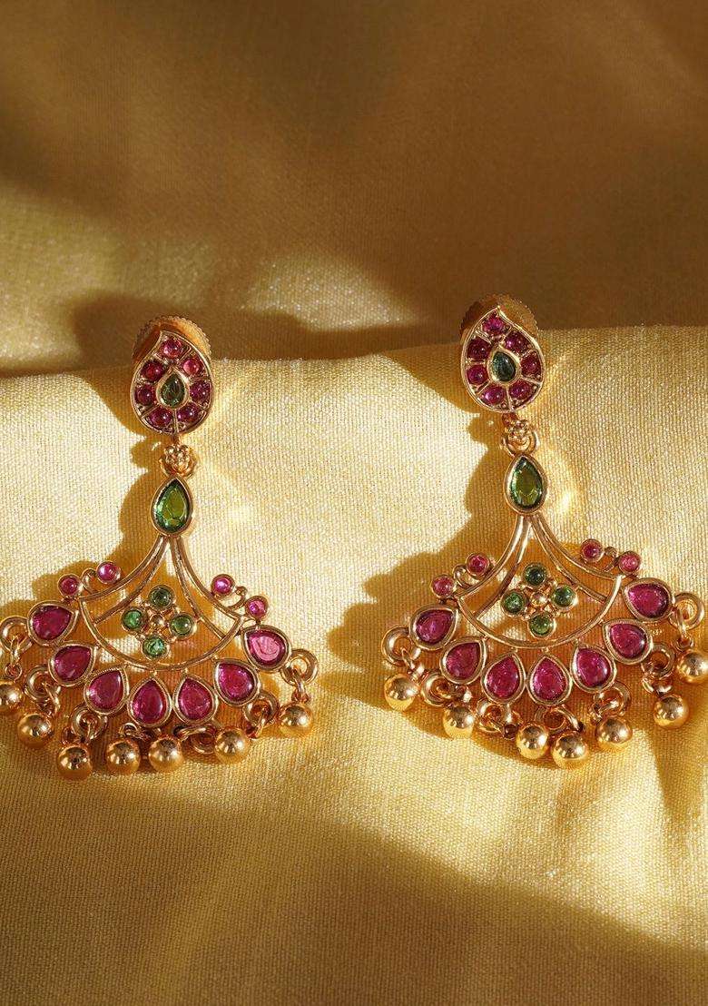 Gold-Plated Circular Drop Earrings for Women | Traditional Temple Jewellery for Wedding & Festive Wear | Gift for Her - Indya