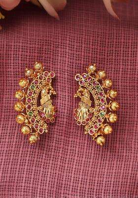 Gold-Plated Temple Brass Top Earrings for Women | Traditional Temple Jewellery for Wedding & Festive Wear | Gift for Her