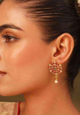 Gold-Plated Floral Drop Earrings for Women | Traditional Temple Jewellery for Wedding & Festive Wear | Gift for Her
