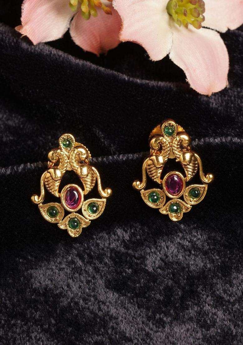Gold-Plated Paisley Shaped Studs Earrings for Women | Traditional Temple Jewellery for Wedding & Festive Wear | Gift for Her - Indya