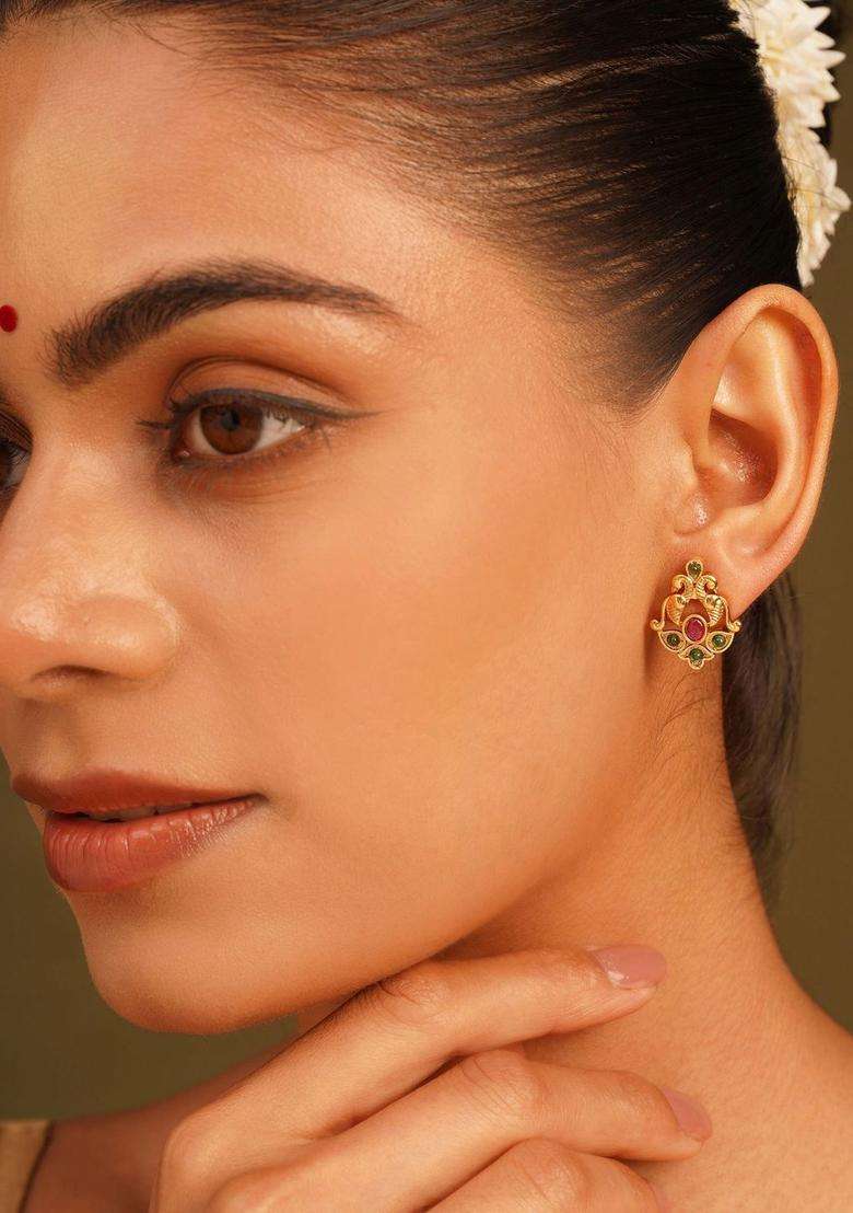 Gold-Plated Paisley Shaped Studs Earrings for Women | Traditional Temple Jewellery for Wedding & Festive Wear | Gift for Her - Indya