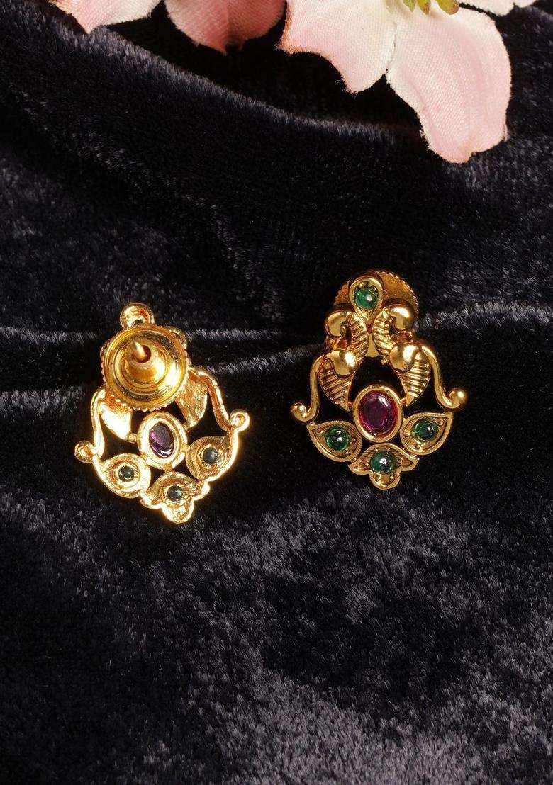 Gold-Plated Paisley Shaped Studs Earrings for Women | Traditional Temple Jewellery for Wedding & Festive Wear | Gift for Her - Indya