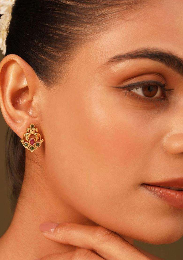 Gold-Plated Paisley Shaped Studs Earrings for Women | Traditional Temple Jewellery for Wedding & Festive Wear | Gift for Her - Indya