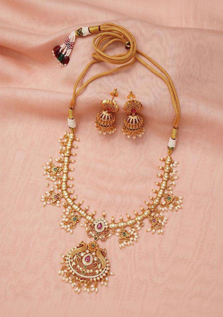 Gold-Plated Pearls Necklace for Women | Traditional Temple Jewellery for Wedding & Festive Wear | Gift for Her - Indya