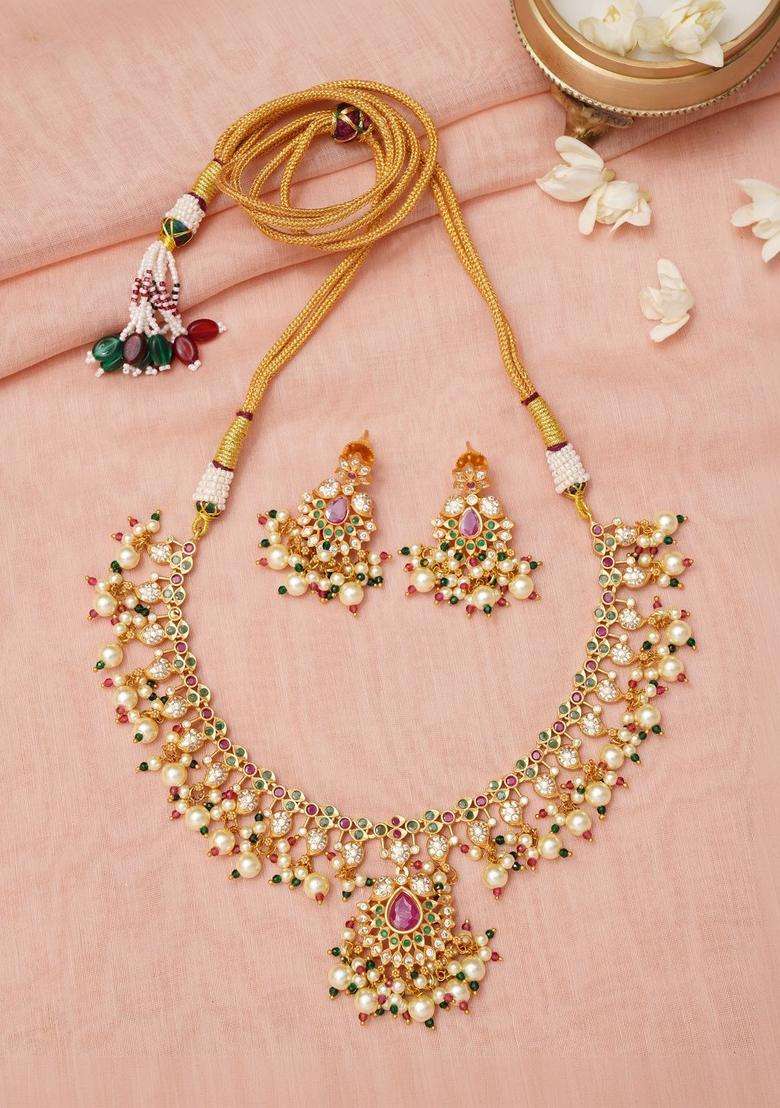 Gold-Plated Pearls Necklace for Women | Traditional Temple Jewellery for Wedding & Festive Wear | Gift for Her - Indya