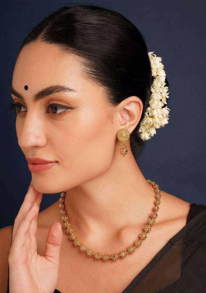 Brass Gold-Plated Temple Necklace for Women | Traditional Temple Jewellery for Wedding & Festive Wear | Gift for Her - Indya