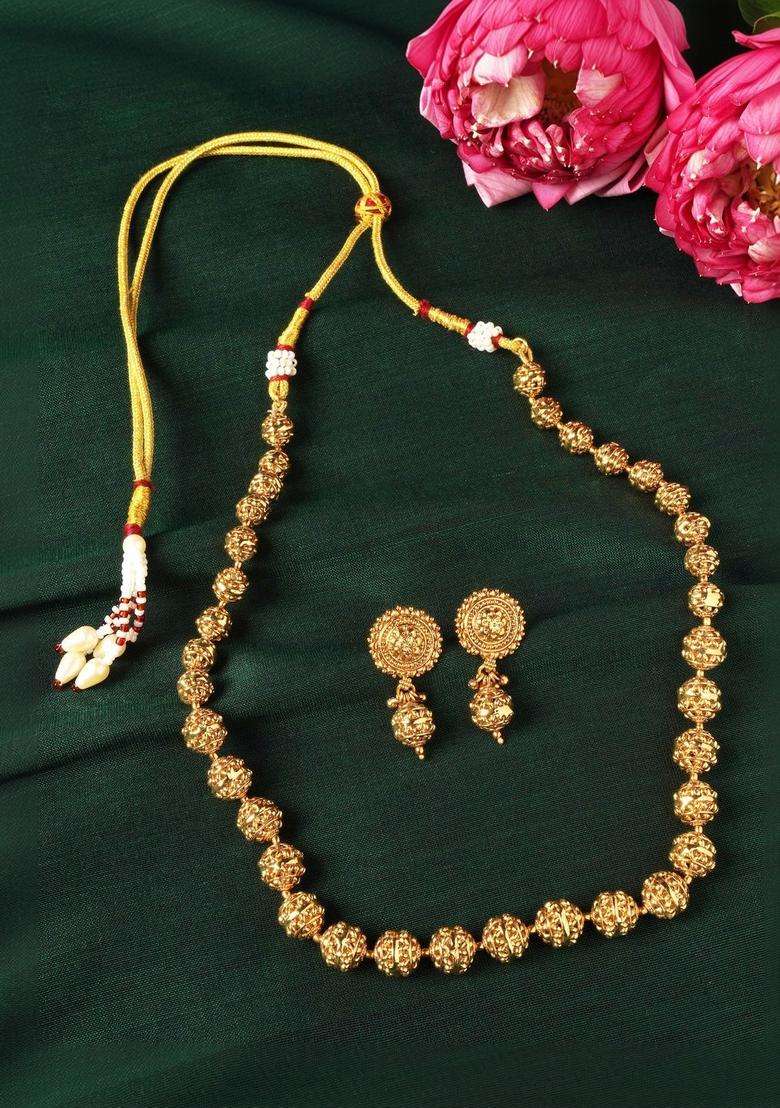 Brass Gold-Plated Temple Necklace for Women | Traditional Temple Jewellery for Wedding & Festive Wear | Gift for Her - Indya