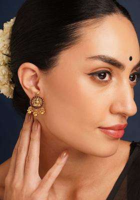 Gold-Plated Kundan Studded Temple Circular Shaped Drop Earrings for Women | Traditional Temple Jewellery for Wedding & Festive Wear | Gift for Her