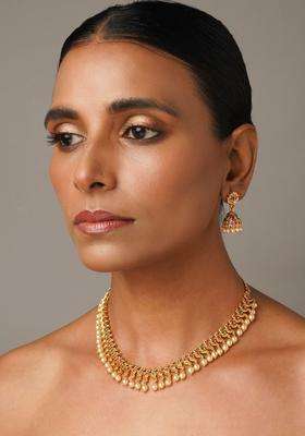Multicolour Gold-Plated Artificial Stones Studded & Beaded Temple Necklace for Women | Traditional Temple Jewellery for Wedding & Festive Wear | Gift for Her