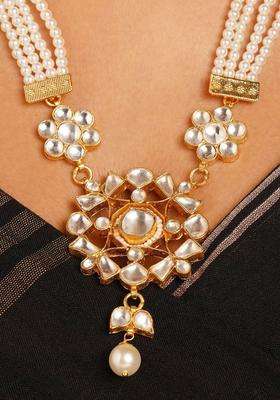 Gold-Plated Artificial Stones Studded & Pearls Beaded Temple Necklace for Women | Traditional Temple Jewellery for Wedding & Festive Wear | Gift for Her