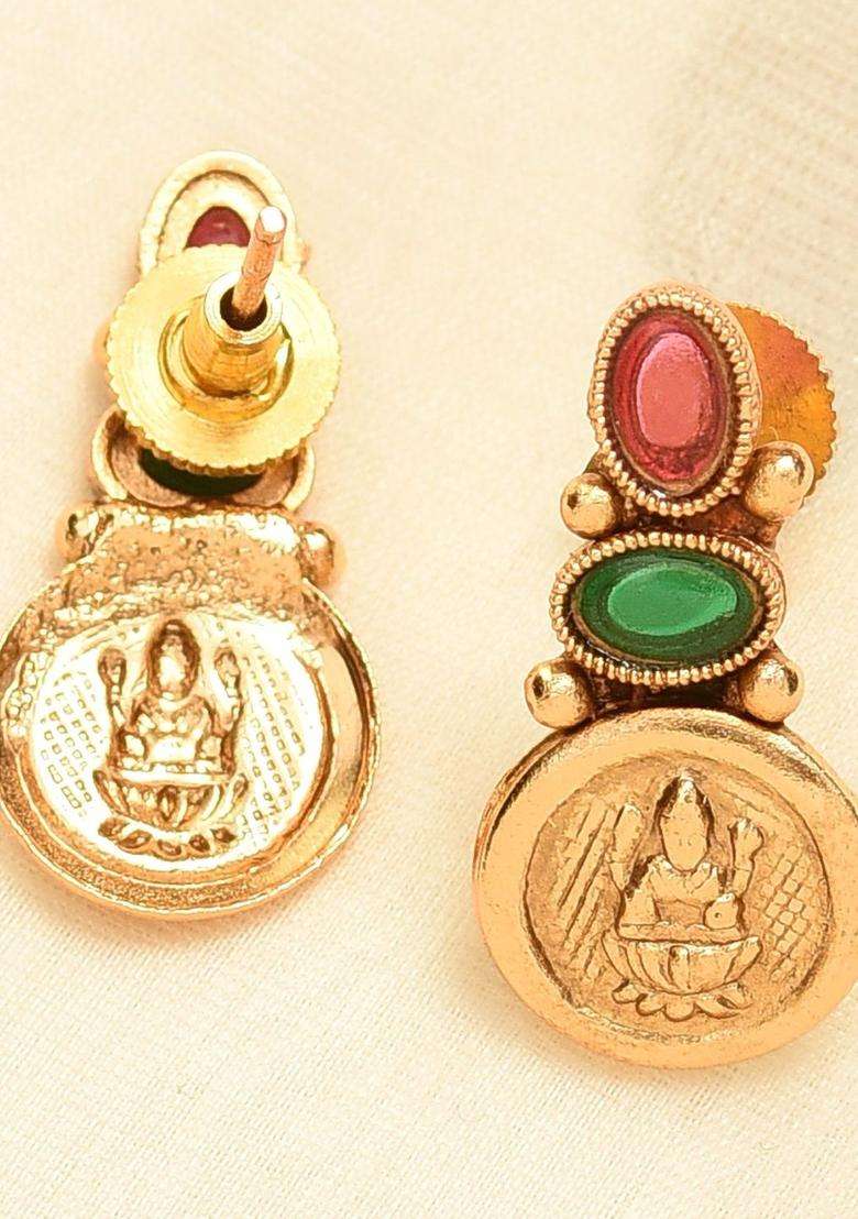 Gold-Plated Artificial Stones Studded & Beaded Temple Jewellery Set for Women | Traditional Temple Jewellery for Wedding & Festive Wear | Gift for Her - Indya