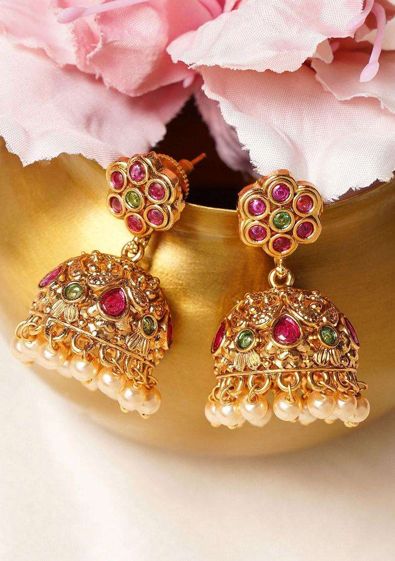Gold-Plated Stone-Studded & Beaded Jewellery Set for Women | Traditional Temple Jewellery for Wedding & Festive Wear | Gift for Her - Indya