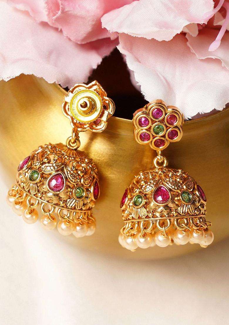 Gold-Plated Stone-Studded & Beaded Jewellery Set for Women | Traditional Temple Jewellery for Wedding & Festive Wear | Gift for Her - Indya