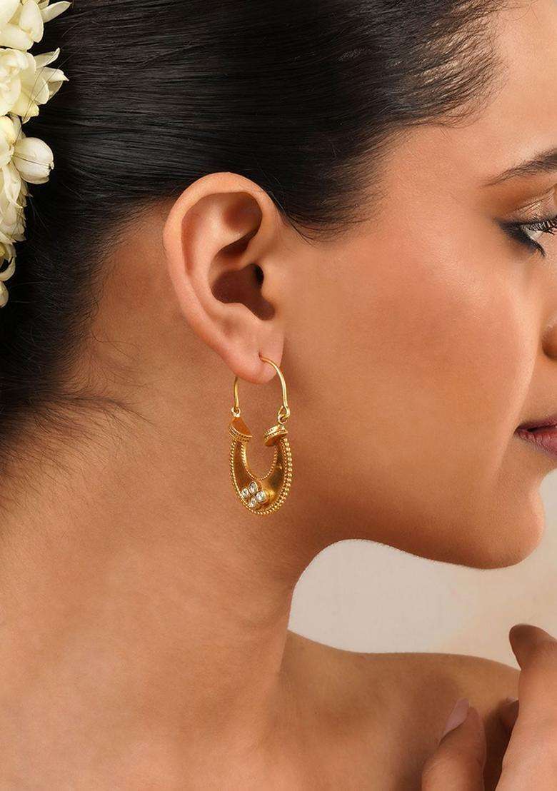 Silver Kundan Hoop Earrings for Women | Stylish Party & Everyday Wear | Gift for Her - Indya