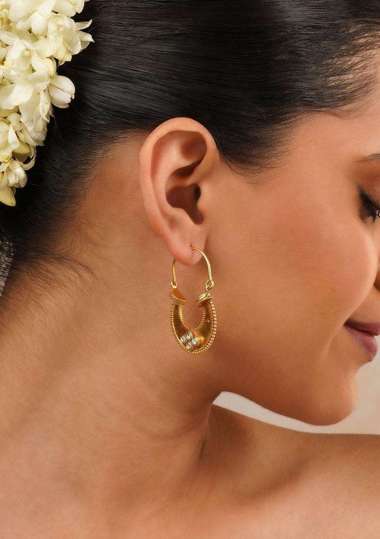 Silver Kundan Hoop Earrings for Women | Stylish Party & Everyday Wear | Gift for Her - Indya