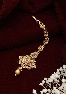 Gold-Plated Stones-Studded Temple Maang Tikka for Women | Traditional Temple Jewellery for Wedding & Festive Wear | Gift for Her