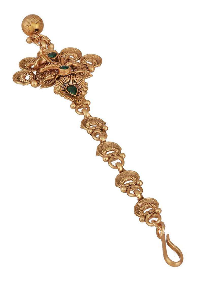 Gold-Plated Stones-Studded Temple Maang Tikka for Women | Traditional Temple Jewellery for Wedding & Festive Wear | Gift for Her - Indya