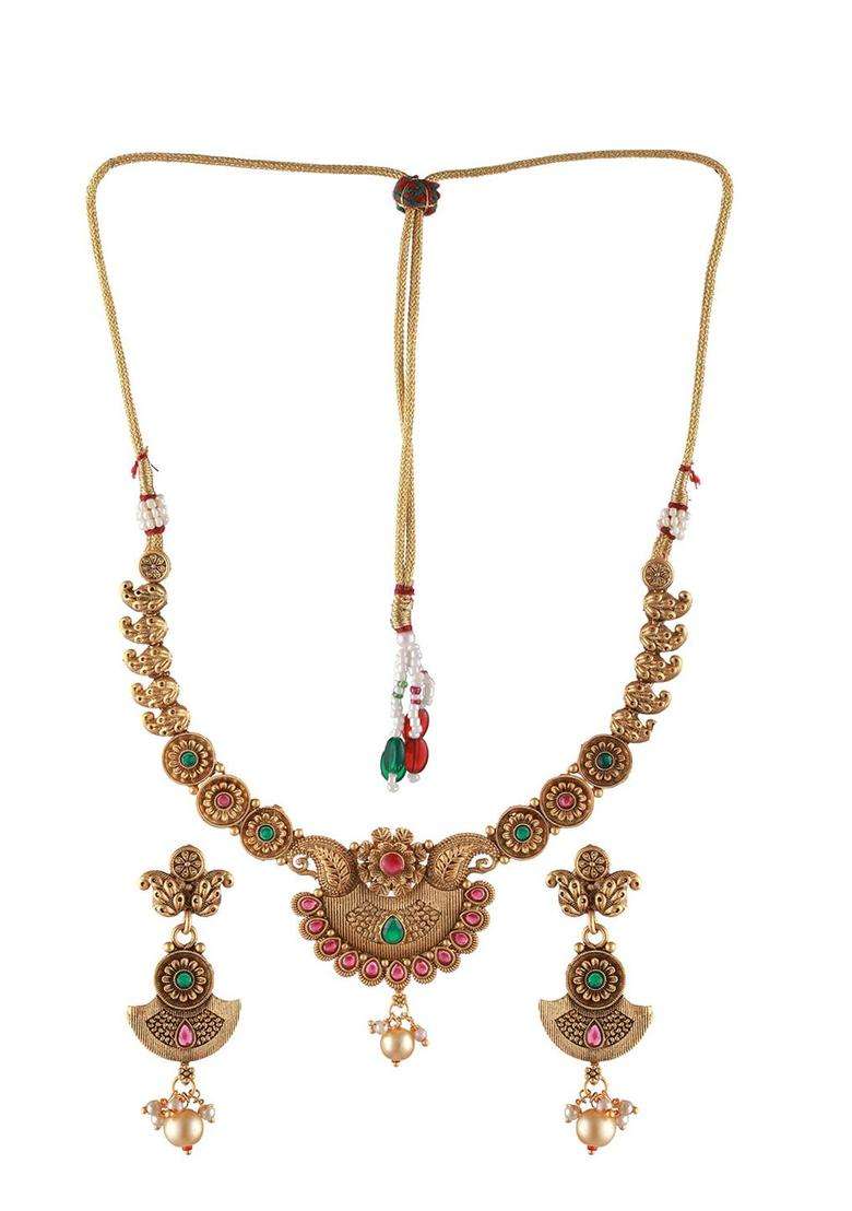 Gold-Plated Stone-Studded & Artificial Beaded Jewellery Set for Women | Traditional Temple Jewellery for Wedding & Festive Wear | Gift for Her - Indya
