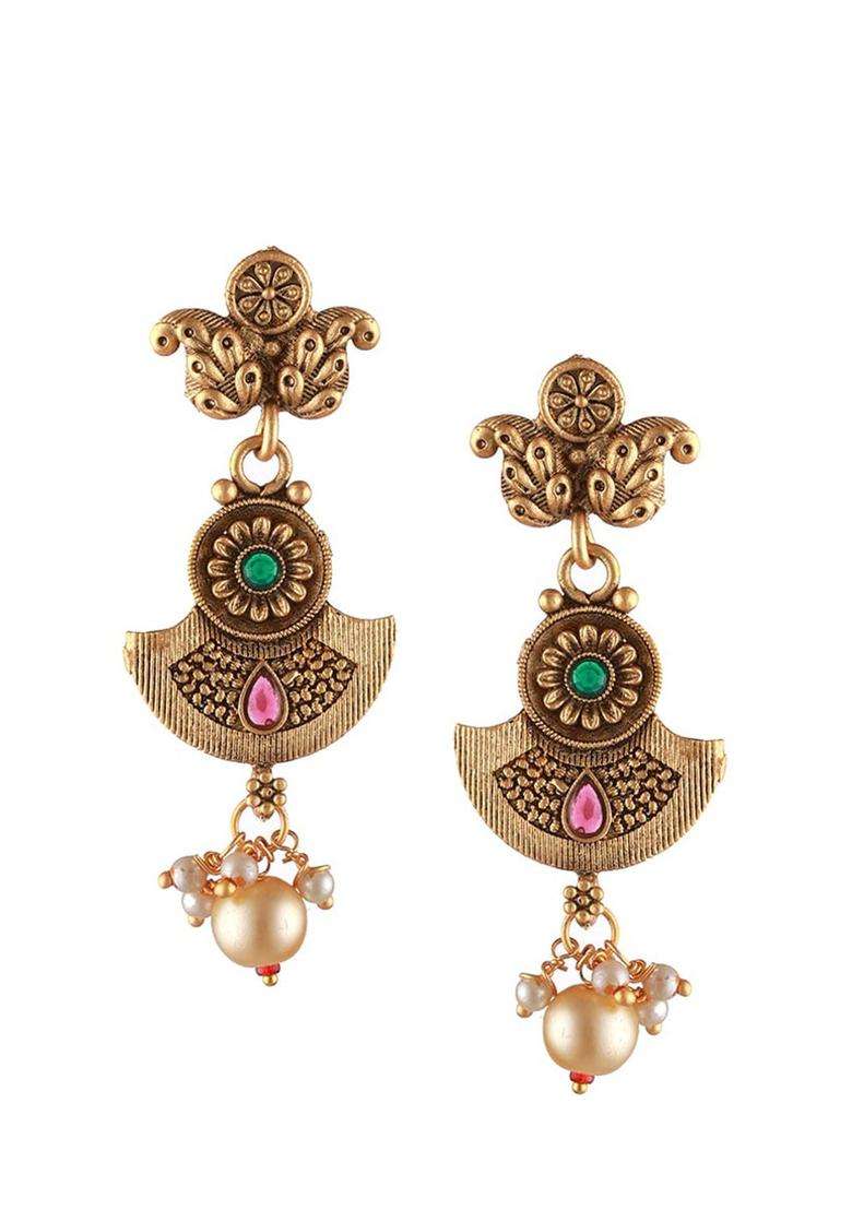 Gold-Plated Stone-Studded & Artificial Beaded Jewellery Set for Women | Traditional Temple Jewellery for Wedding & Festive Wear | Gift for Her - Indya