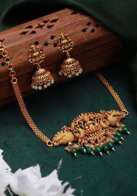 Gold-Plated Stone-Studded & Beaded Lakshmi Temple Jewellery Set for Women | Traditional Temple Jewellery for Wedding & Festive Wear | Gift for Her