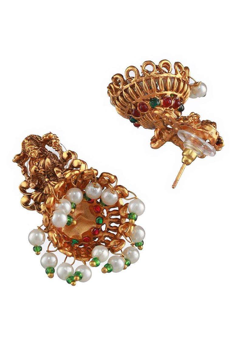 Gold-Plated Stone-Studded & Beaded Lakshmi Temple Jewellery Set for Women | Traditional Temple Jewellery for Wedding & Festive Wear | Gift for Her - Indya