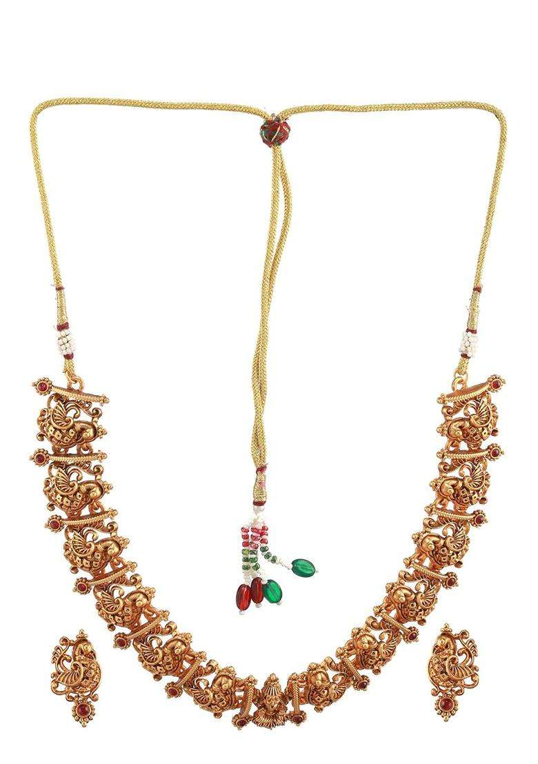 Gold-Plated Stone-Studded & Beaded Jewellery Set for Women | Traditional Temple Jewellery for Wedding & Festive Wear | Gift for Her - Indya