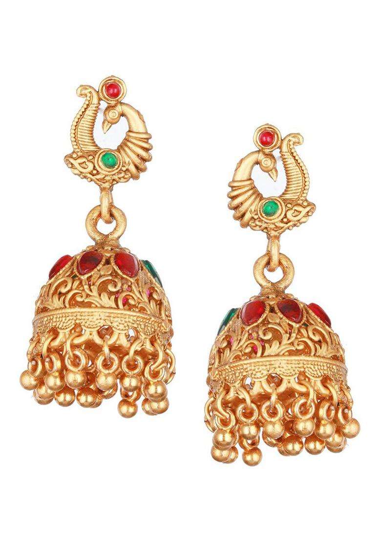 Gold-Plated Stone-Studded & Beaded Necklace & Earrings for Women | Traditional Temple Jewellery for Wedding & Festive Wear | Gift for Her - Indya