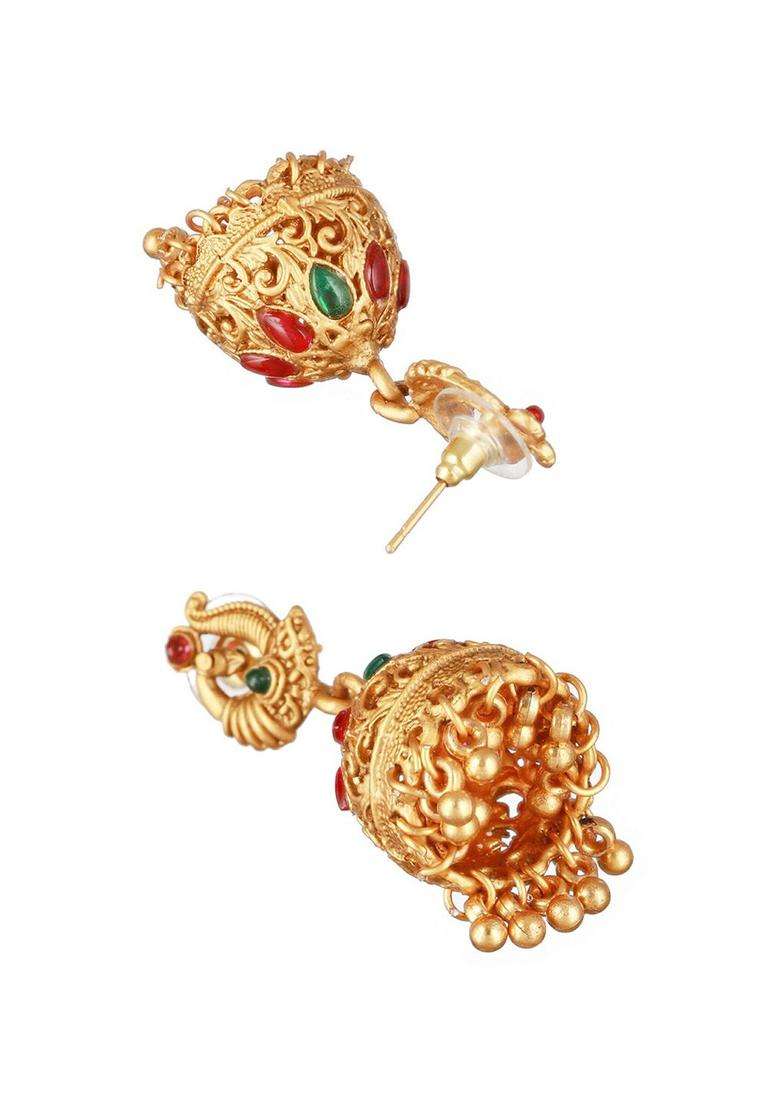Gold-Plated Stone-Studded & Beaded Necklace & Earrings for Women | Traditional Temple Jewellery for Wedding & Festive Wear | Gift for Her - Indya
