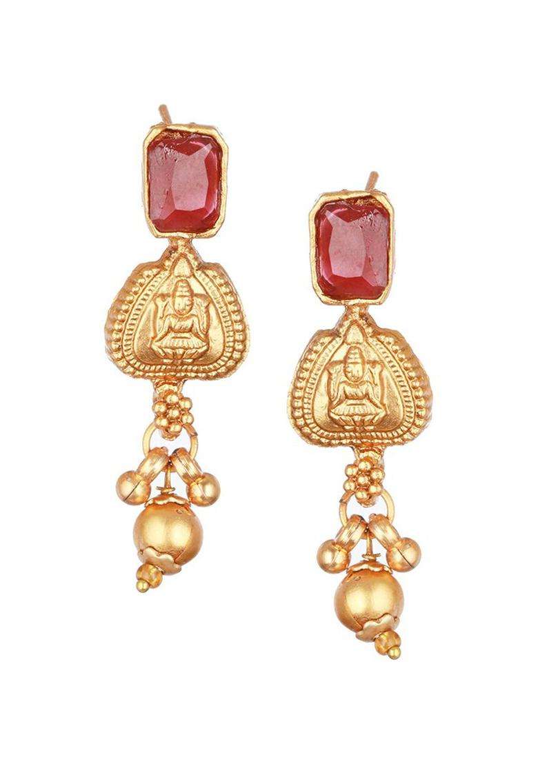 Gold-Plated Stone-Studded Necklace & Earrings for Women | Traditional Temple Jewellery for Wedding & Festive Wear | Gift for Her - Indya