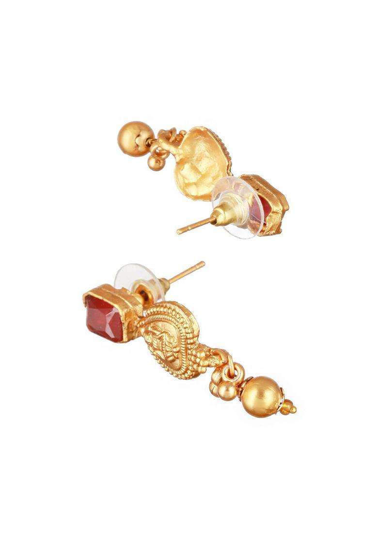Gold-Plated Stone-Studded Necklace & Earrings for Women | Traditional Temple Jewellery for Wedding & Festive Wear | Gift for Her - Indya