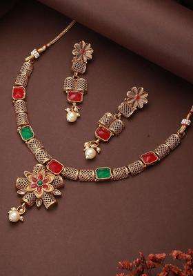 Gold-Plated Kundan Studded Jewellery Set for Women | Traditional Temple Jewellery for Wedding & Festive Wear | Gift for Her