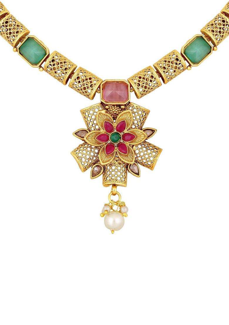 Gold-Plated Kundan Studded Jewellery Set for Women | Traditional Temple Jewellery for Wedding & Festive Wear | Gift for Her - Indya
