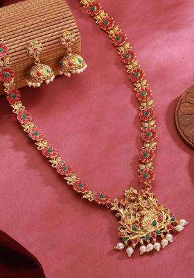 Gold-Plated Stone-Studded & Beaded Jewellery Set for Women | Traditional Temple Jewellery for Wedding & Festive Wear | Gift for Her