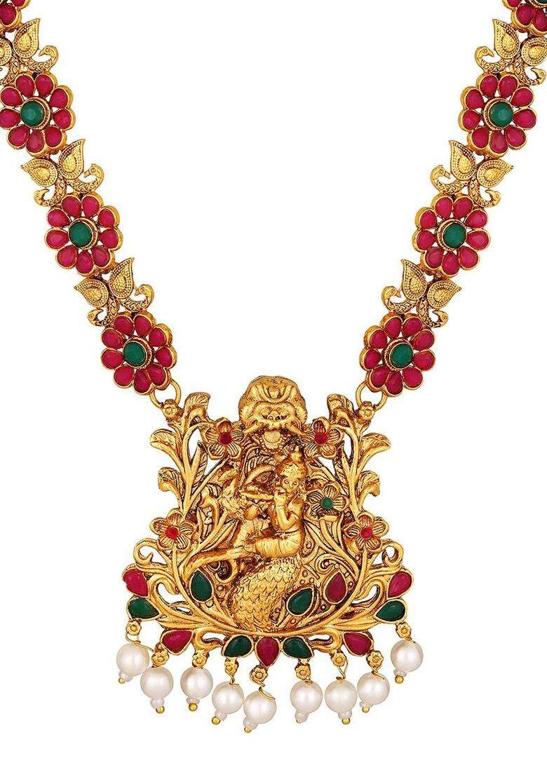 Gold-Plated Stone-Studded & Beaded Jewellery Set for Women | Traditional Temple Jewellery for Wedding & Festive Wear | Gift for Her - Indya
