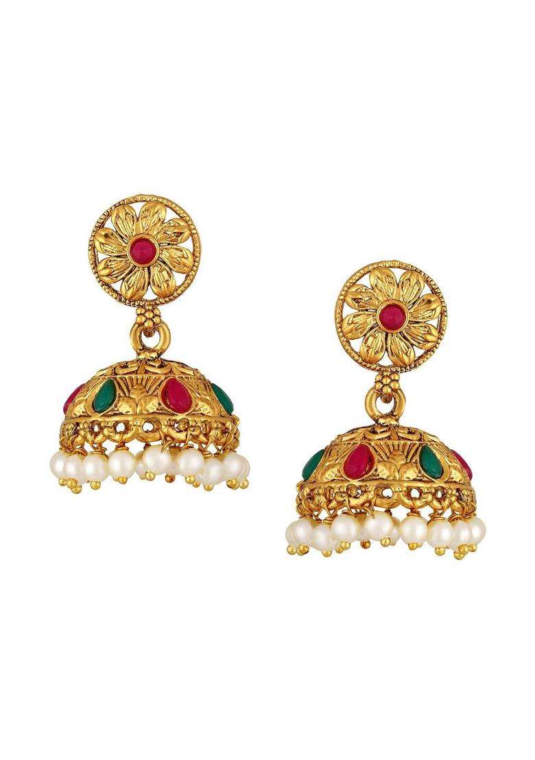 Gold-Plated Stone-Studded & Beaded Jewellery Set for Women | Traditional Temple Jewellery for Wedding & Festive Wear | Gift for Her - Indya