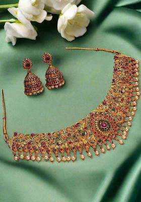 Gold-Plated Stone-Studded & Beaded Jewellery Set for Women | Traditional Temple Jewellery for Wedding & Festive Wear | Gift for Her