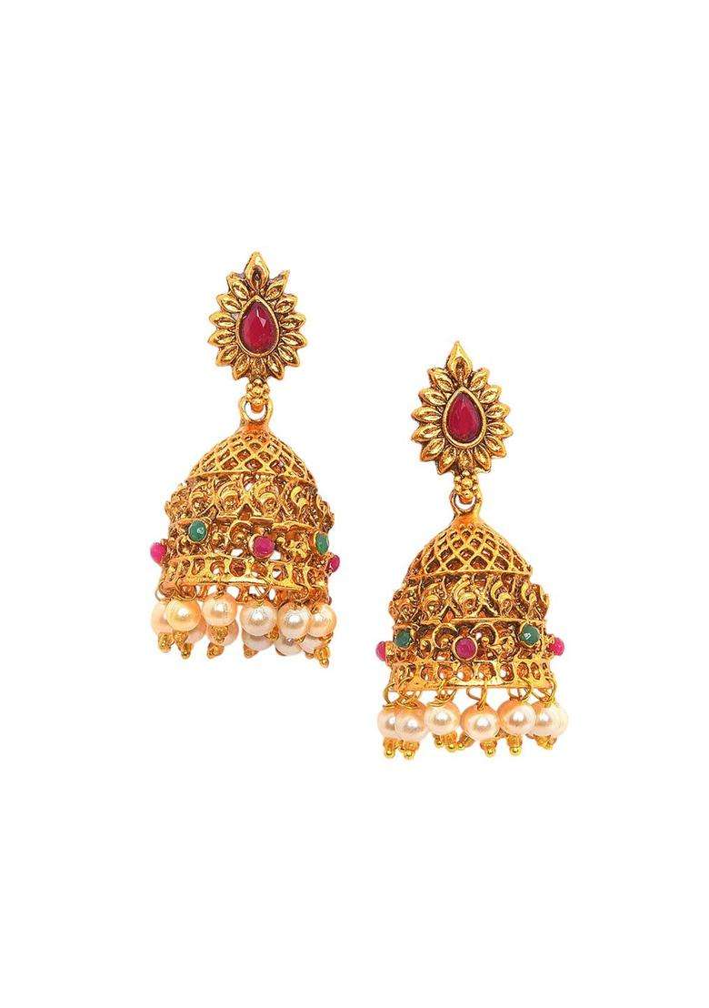 Gold-Plated Stone-Studded & Beaded Jewellery Set for Women | Traditional Temple Jewellery for Wedding & Festive Wear | Gift for Her - Indya