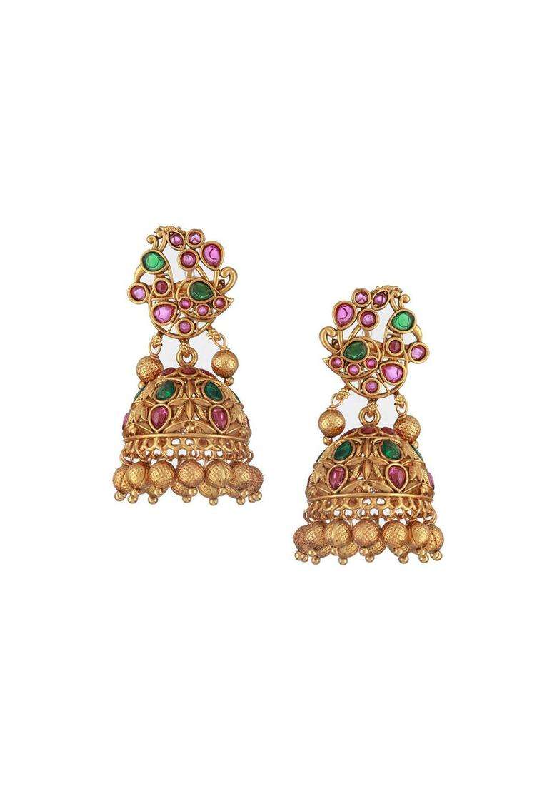 Gold-Plated Peacock Shaped Jhumkas Earrings for Women | Traditional Temple Jewellery for Wedding & Festive Wear | Gift for Her - Indya