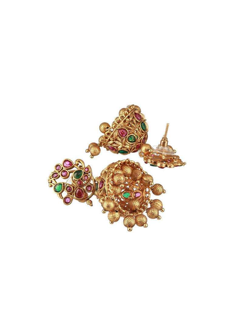 Gold-Plated Peacock Shaped Jhumkas Earrings for Women | Traditional Temple Jewellery for Wedding & Festive Wear | Gift for Her - Indya