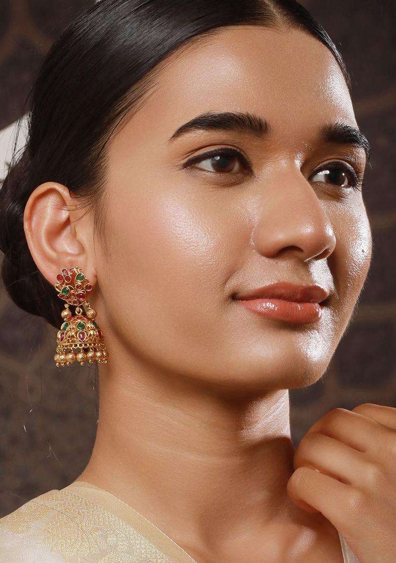 Gold-Plated Peacock Shaped Jhumkas Earrings for Women | Traditional Temple Jewellery for Wedding & Festive Wear | Gift for Her - Indya