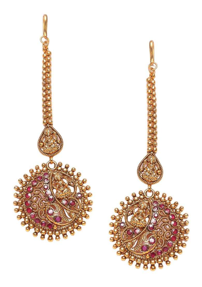 Gold-Plated Artificial Stones Studded Maang Tikka Head Jewellery for Women | Traditional Temple Jewellery for Wedding & Festive Wear | Gift for Her - Indya