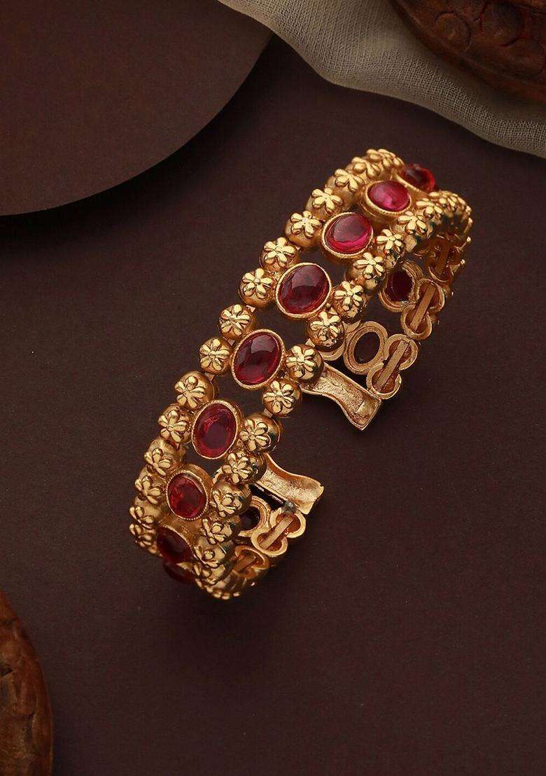 Gold-Plated Cuff Bracelet for Women | Traditional Temple Jewellery for Wedding & Festive Wear | Gift for Her - Indya