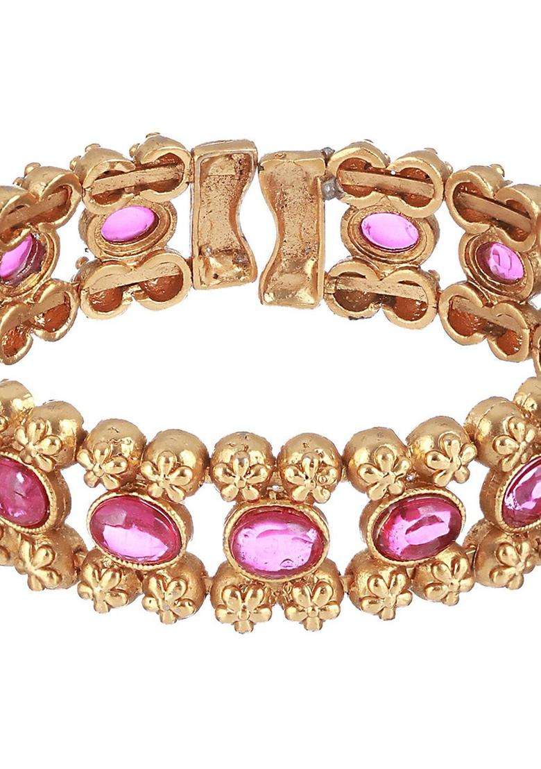 Gold-Plated Cuff Bracelet for Women | Traditional Temple Jewellery for Wedding & Festive Wear | Gift for Her - Indya