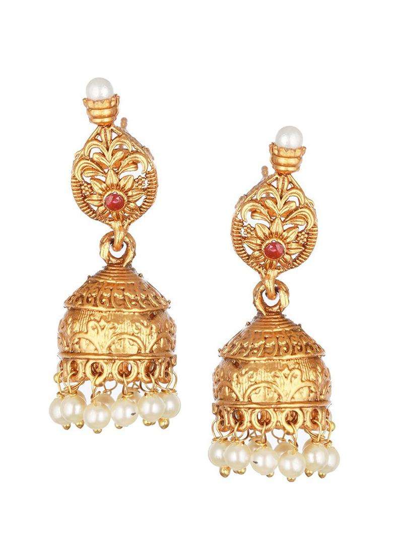 24KT Gold-Plated Stone-Studded & Beaded Temple Necklace & Earrings for Women | Traditional Temple Jewellery for Wedding & Festive Wear | Gift for Her - Indya