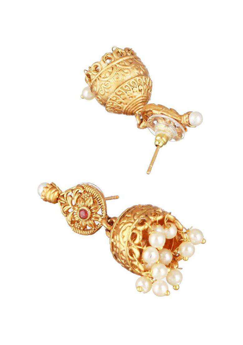 24KT Gold-Plated Stone-Studded & Beaded Temple Necklace & Earrings for Women | Traditional Temple Jewellery for Wedding & Festive Wear | Gift for Her - Indya