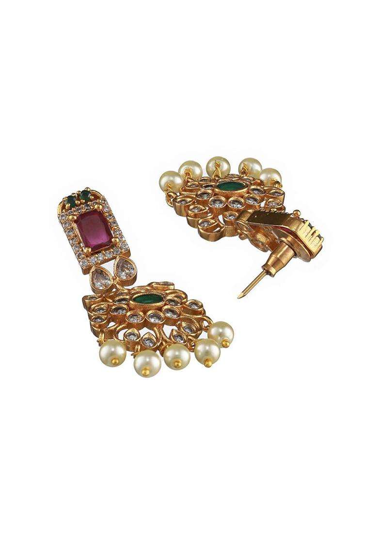 Gold-Plated American Diamond Stone Studded Temple Jewellery Set for Women | Stylish Party & Everyday Wear | Gift for Her - Indya