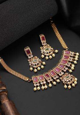 Gold-Plated & AD-Studded Temple Choker Jewellery Set for Women | Traditional Temple Jewellery for Wedding & Festive Wear | Gift for Her